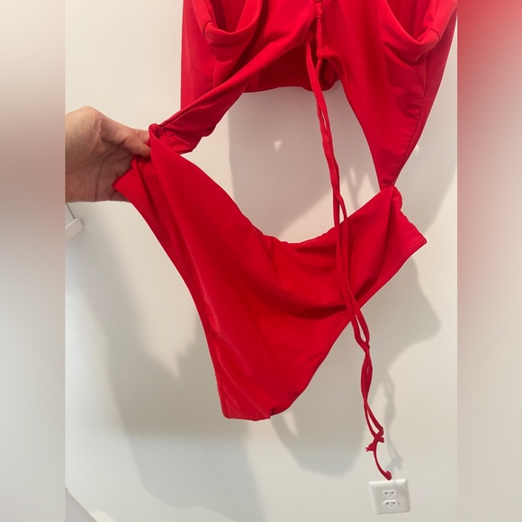 Bondi Suit, Size XL, Red 1 Piece Bathing Suit, cut out front & Back - Picture 4 of 5